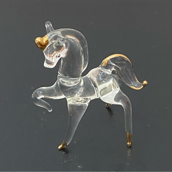 Vintage Clear Spun Glass Gold Gilt Unicorn Mini Figurine - Picture 2 of 11